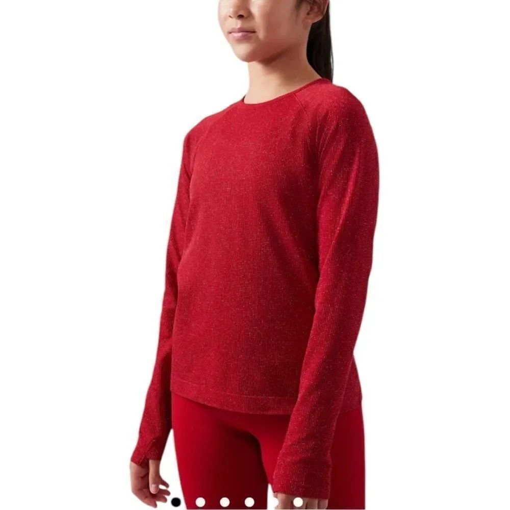 Athleta Girl Power Up Shimmer Top in Candy Red NWOT